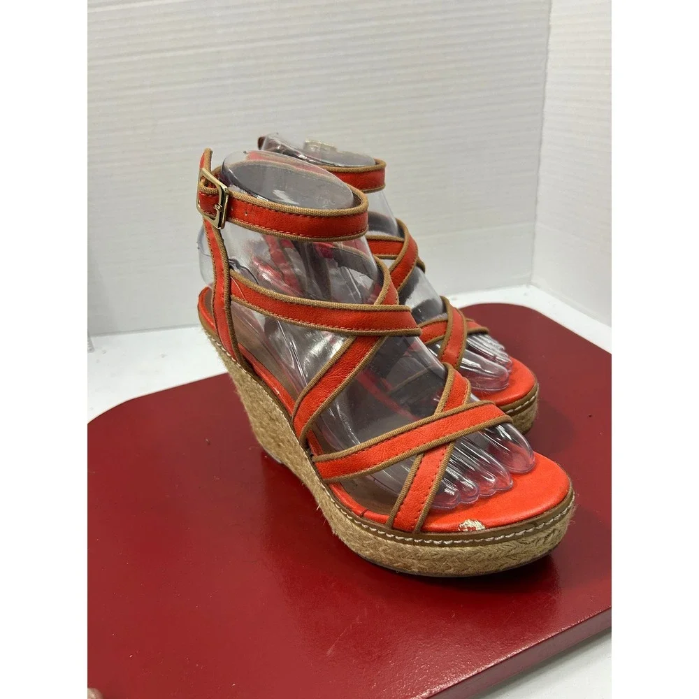 Mossimo Strappy Wedge Sandals 6.5 Orange Espadrille Platform Boho Summer Beachy